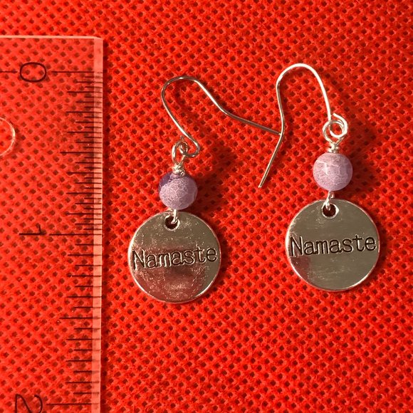 "Namaste" Purple Yoga Silver Tone Earrings - Picture 2 of 2